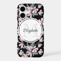 Pink & Grey Floral Watercolor Pattern Monogram
