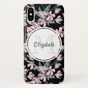 Pink & Grey Floral Watercolor Pattern Monogram Case-Mate iPhone Case
