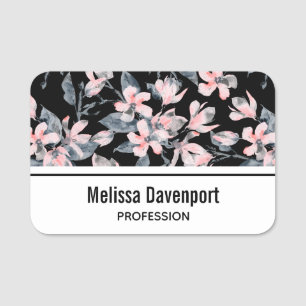 Pink & Grey Floral Watercolor Pattern Name Tag