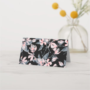Pink & Grey Floral Watercolor Pattern Place Card