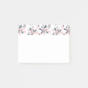 Pink & Grey Floral Watercolor Pattern Post-it Notes