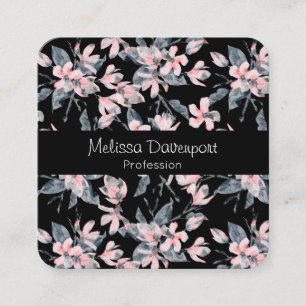 Pink & Grey Floral Watercolor Pattern Square Business Card