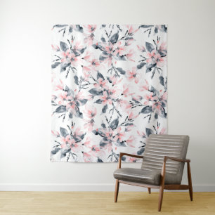 Pink & Grey Floral Watercolor Pattern Tapestry