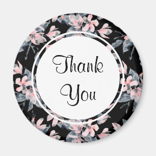 Pink & Grey Floral Watercolor Pattern Thank You Magnet