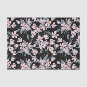 Pink & Grey Floral Watercolor Pattern Tissue Paper