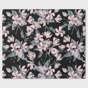Pink & Grey Floral Watercolor Pattern Wrapping Paper