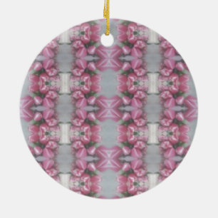 Pink Grey Flower Tulip Mirror Pattern Cross Square Ceramic Ornament