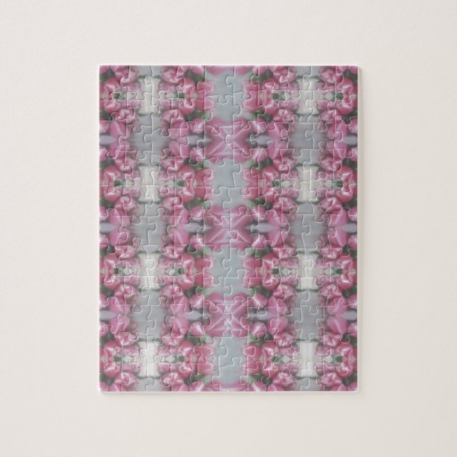 Pink Grey Flower Tulip Mirror Pattern Cross Square Jigsaw Puzzle (Vertical)