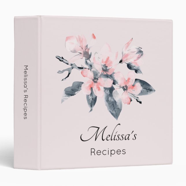 Pink & Grey Flowers Classy Watercolor Binder (Front/Spine)