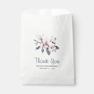 Pink & Grey Flowers Classy Watercolor Birthday Favour Bag