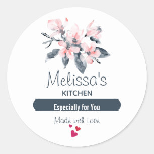 Pink & Grey Flowers Classy Watercolor Kitchen Classic Round Sticker