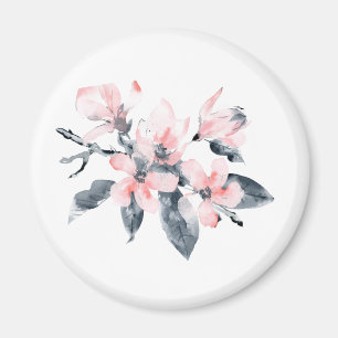 Pink & Grey Flowers Classy Watercolor Magnet