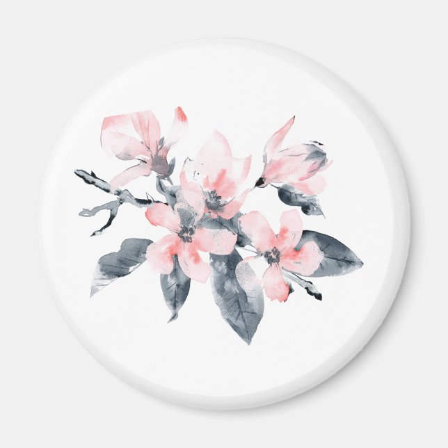 Pink & Grey Flowers Classy Watercolor Magnet (Front)