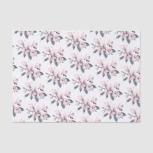 Pink & Grey Flowers Classy Watercolor Pattern Tissue Paper