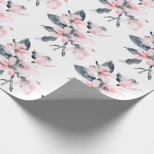 Pink & Grey Flowers Classy Watercolor Pattern Wrapping Paper