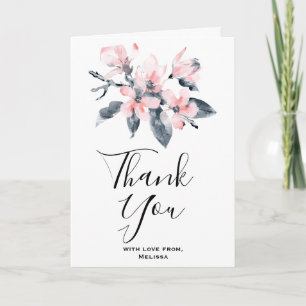 Pink & Grey Flowers Classy Watercolor Thank You Card