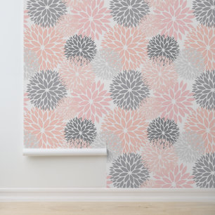 Pink Grey Flowers Wallpaper