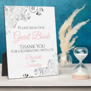 Pink & Grey Frills Sign Our Guest Book Wedding Plaque