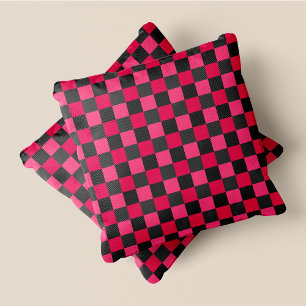 Pink & Grey Fun Retro Chic Chequered Squares Throw Pillow