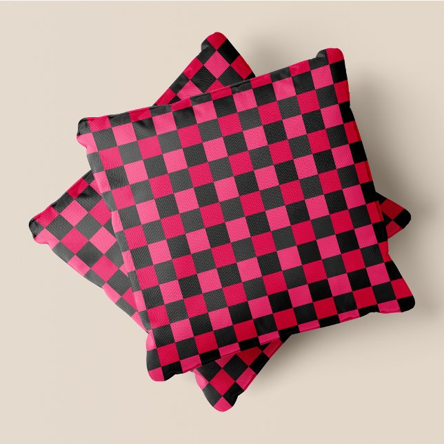 Pink & Grey Fun Retro Chic Chequered Squares Throw Pillow (Pink & Grey Fun Retro Chic Checkered Squares Throw Pillow)