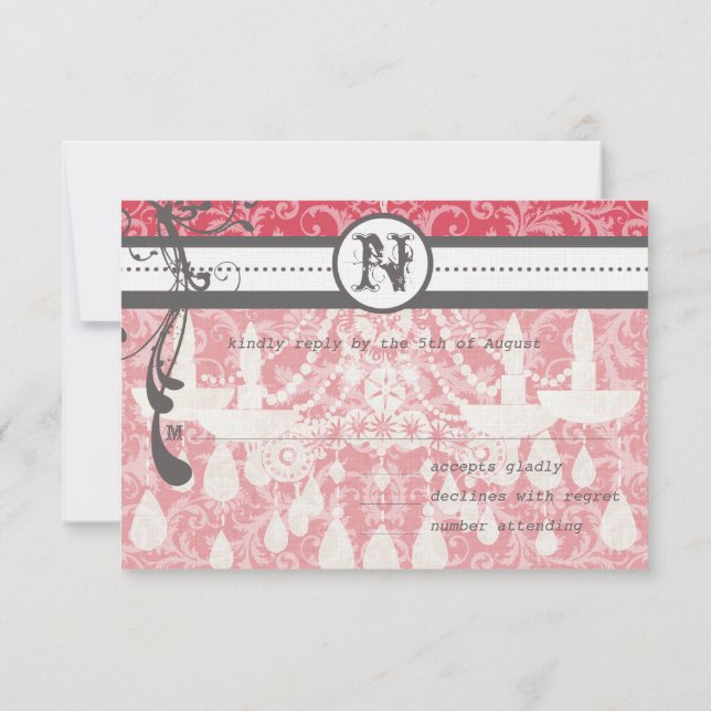 Pink & Grey Funky Swirls Wedding RSVP (Back)