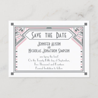 Pink - Grey Gatsby Art Deco Wedding Save the Date