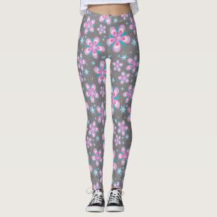 Pink & Grey Geometric Floral Leggings
