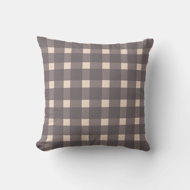 Pink Grey Gingham Pattern Throw Pillow (Front)