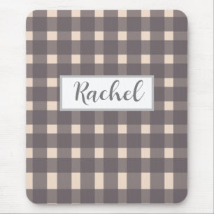 Pink Grey Gingham Personalized Mouse Pad