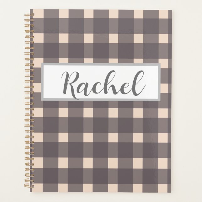 Pink Grey Gingham Personalized Planner (Front)