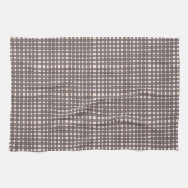 Pink Grey Gingham Plaid Pattern  Kitchen Towel (Horizontal)