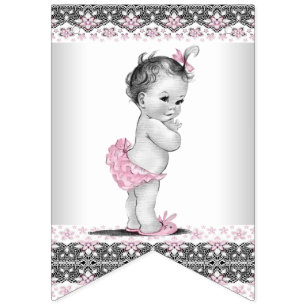 Pink Grey Girl Baby Shower Bunting Flags