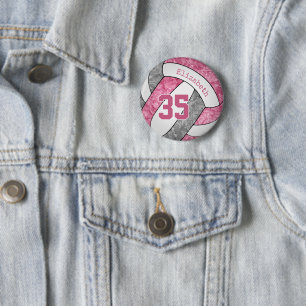 pink grey girls personalized volleyball 2 inch round button