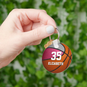pink grey girls sports realistic basketball keychain