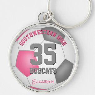 pink grey girls sports team name soccer keychain