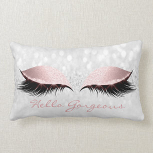 Pink Grey Girly Makeup Lashes Hello Gorgeous Lumbar Pillow