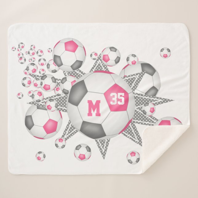pink grey girly soccer ball blowout sports decor sherpa blanket (Front (Horizontal))