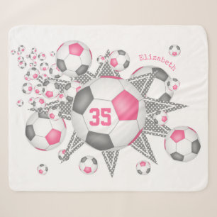 pink grey girly soccer ball blowout sports decor sherpa blanket