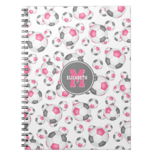pink grey girly sports pattern soccer personalized notebook