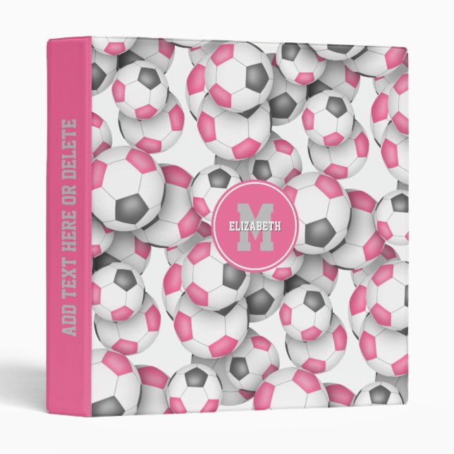 pink grey girly sports soccer balls back to school binder (Front/Spine)