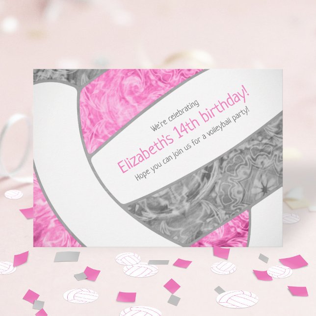 pink grey girly volleyball birthday party invitation (Creator Uploaded)