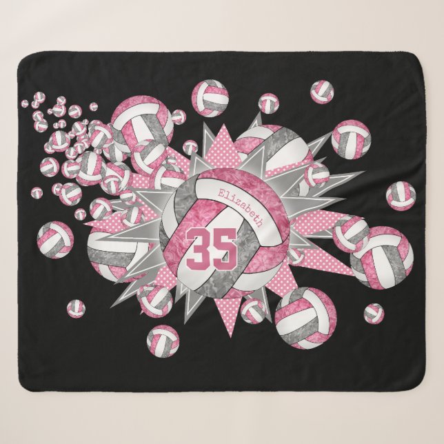 pink grey girly volleyballs stars personalized sherpa blanket (Front (Horizontal))