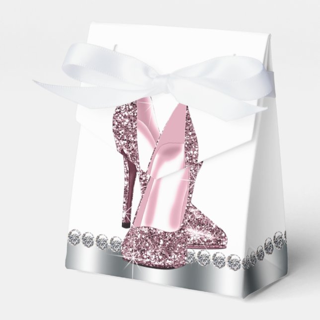Pink Grey Glitter High Heel Shoe Favor Box (Front Side)