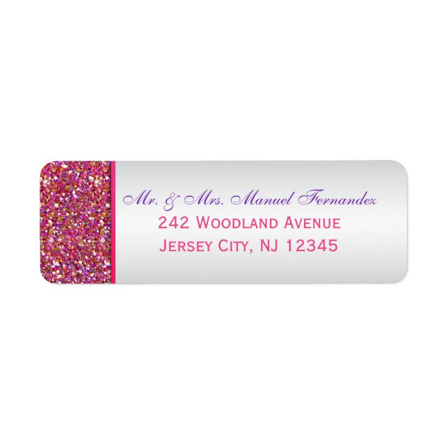 Pink, Grey Glitter Snowflakes Return Address Label (Front)