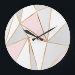 Pink, Grey & Gold Geo Large Clock<br><div class="desc">Pink,  Grey & Gold Geo</div>