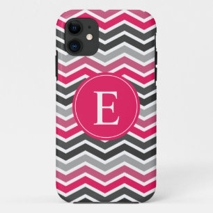 Pink Grey Grey Chevron Monogram iPhone 11 Case
