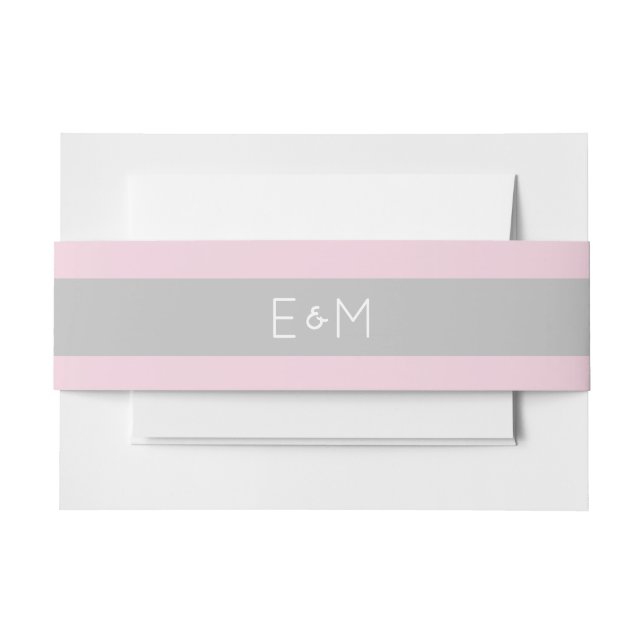 Pink Grey grey Monogrammed Wedding Pack Invitation Belly Band (Front Example)
