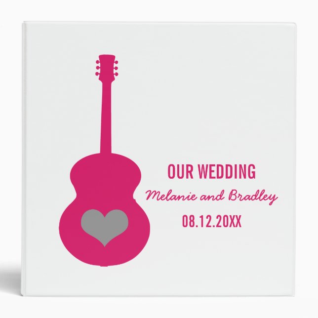 Pink/Grey Guitar Heart Wedding Binder (Front)