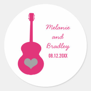 Pink/Grey Guitar Heart Wedding Stickers