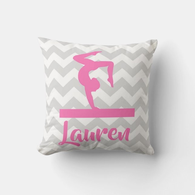 Pink Grey Gymnastics Throw Pillow (Front)